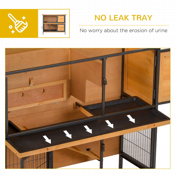 English Elm PawHut Heavy Duty 43" Steel Dog Crate with Wheels, Removable Tray, Top Access & Foldable Bowl Holder Light Yellow W2225P217660