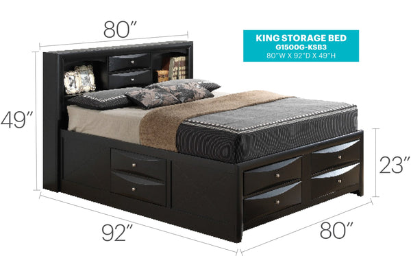 English Elm Sleek Full Bed With Storage Drawers and Modern Durable Finish, Space-Saving Contemporary Design, 87"D Black 15 L x 39 W x 20 H B078S00165