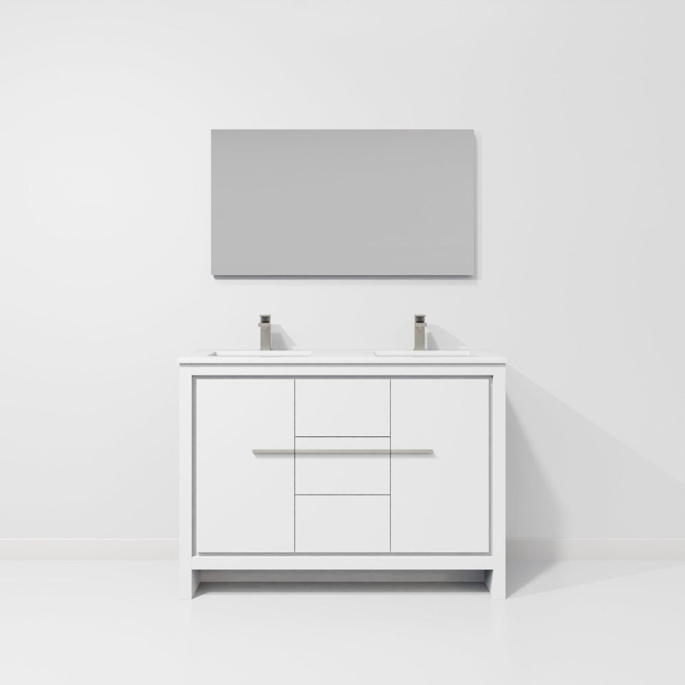 English Elm White Double Bath Vanity With Cultured Marble Top, Gun Metal Faucet & 43” Mirror – Elegant Upgrade! B2731S01719-GIGA