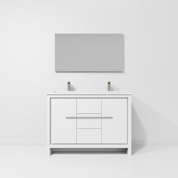 English Elm White Double Bath Vanity With Cultured Marble Top, Gun Metal Faucet & 43” Mirror – Elegant Upgrade! B2731S01719-GIGA
