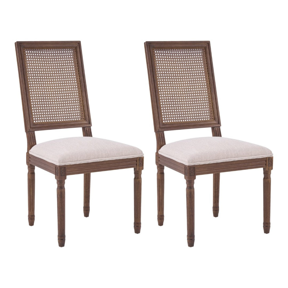 English Elm [set of 2] Cane Back Dining Chairs Solid Rubberwood Fluted Legs Weathered Farmhouse Style N767P263678B
