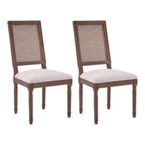 English Elm [set of 2] Cane Back Dining Chairs Solid Rubberwood Fluted Legs Weathered Farmhouse Style N767P263678B