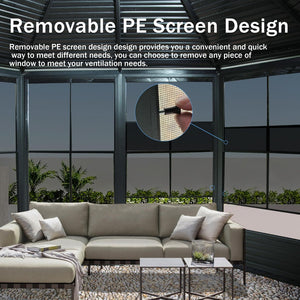 English Elm 12 Ft Octagonal Solarium Hardtop Aluminum Frame Backyard Screen House Sliding Door W1859P207088
