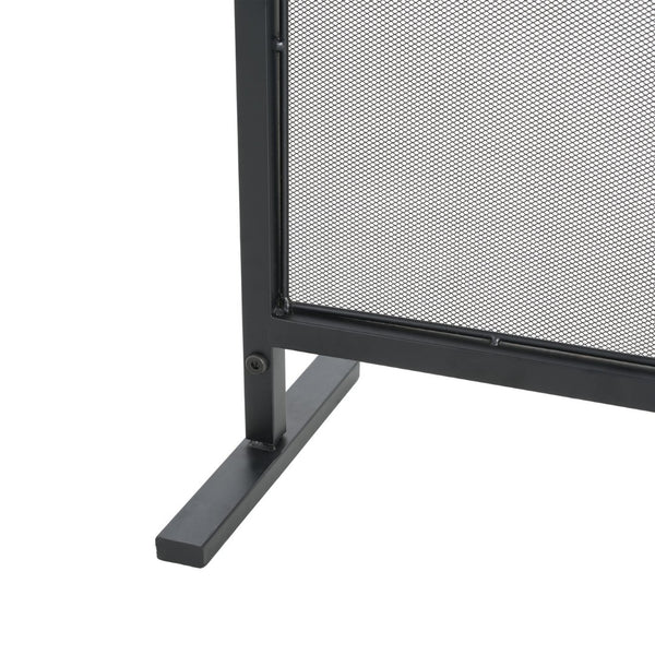 English Elm Regina Single Panel Iron Fireplace Screen Fine Mesh Hearth Guard in Matte Black N775P386918B