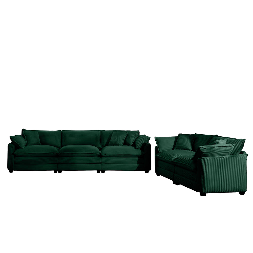 English Elm Modern Fabric Living Room Sofa Set - Plush Green Corduroy, 2 Deep Seat 2-Seater Sofas With Cushions W714S00813