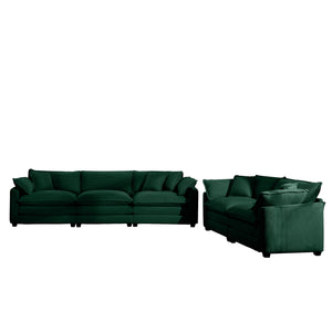 English Elm Modern Fabric Living Room Sofa Set - Plush Green Corduroy, 2 Deep Seat 2-Seater Sofas With Cushions W714S00813