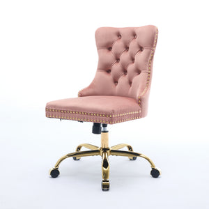 English Elm A&A Velvet Tufted Office Chair with Hand-Pulled Buttons, Nailhead Trim & Golden Metal Base, Luxe Comfort Pink W1143P292467
