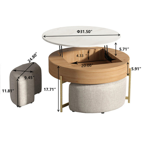 English Elm Vita Modern 31.5" Round Lift-Top Coffee Table Set with Iron Legs and Storage Shelves, Stylish Brown B341S00044