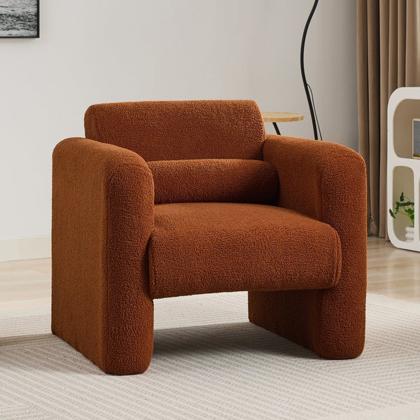 English Elm Modern Accent Chair Breathable Sherpa Upholstered Reading Armchair with Plush Cushion and Lumbar Support Burnt Orange 30 L x 25.75 W x 22.76 H WF325072AAO