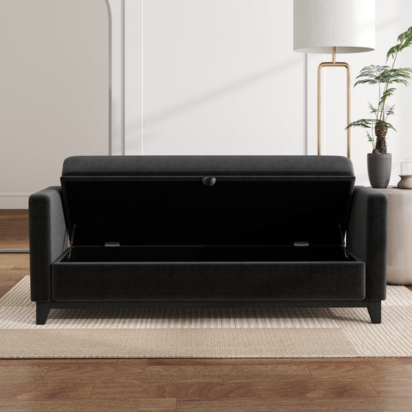 English Elm 66 Inch Sherpa Upholstered Storage Bench with Fluted Wood Base and Bolster Pillows Black W1658P446127