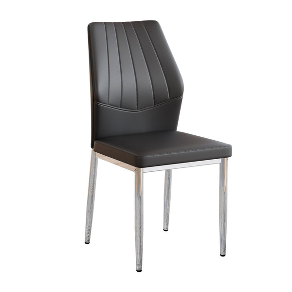 English Elm Set of 6 ergonomic dining chairs with shell-pattern back, 37" height, breathable tech fabric, sturdy metal legs and adjustable anti-slip feet for stable, comfortable seating during meals Black+Silver W1151P359608