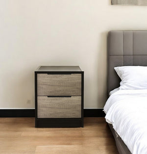 HomeRoots 19" Stylish Two-Drawer Nightstand with Metal Accents - Compact Bedside Table for Modern Decor 453291