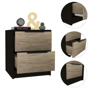 Homeroots Black Open Compartment Two Drawer Nightstand   453291