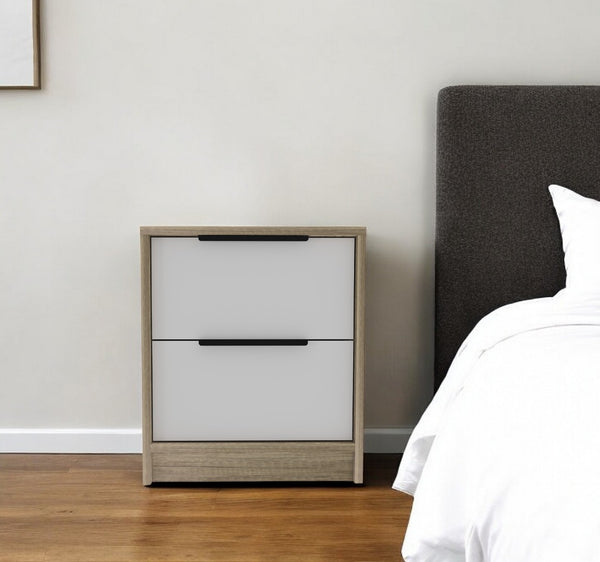 HomeRoots 19" Wood Nightstand with Two Drawers - Stylish Storage Solution for Small Spaces & Modern Decor 453292