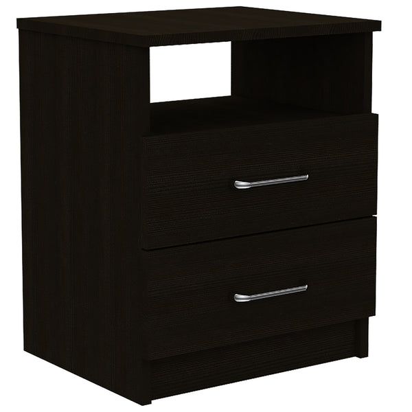 Homeroots Brown Open Compartment Two Drawer Nightstand   453293