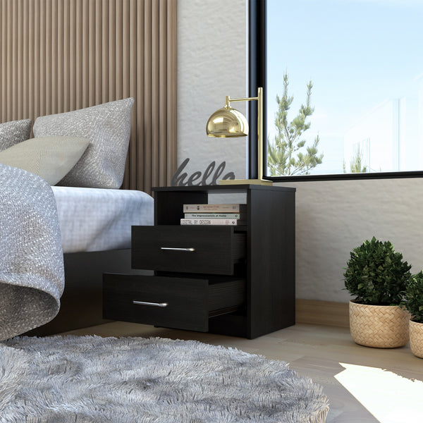 Homeroots Brown Open Compartment Two Drawer Nightstand   453293