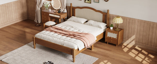 English Elm Queen Arched Rattan Headboard Platform Bed Matte Pine Frame No Box Spring Needed Walnut N733P180013D