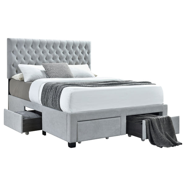 English Elm Newport Light Grey Upholstered King Bed With 4 Storage Drawers, Tufted Headboard & Modern Design B062S00710