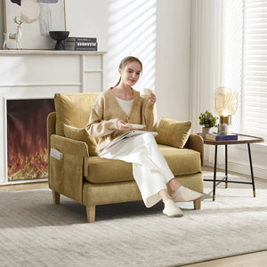 English Elm Foldable mid-century sleeper sofa bed recliner 3-in-1 convertible for small spaces with pillows and storage Mustard yellow W395P290559