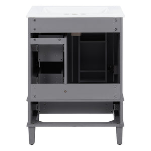 English Elm 24-inch Matte Bathroom Vanity Rubberwood Cabinet with Ceramic Sink and Soft-close Drawers Grey N729P377516E