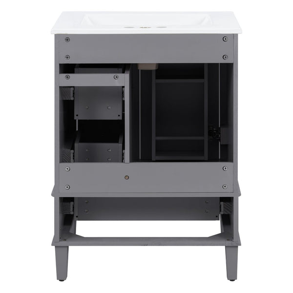 English Elm 24-inch Matte Bathroom Vanity Rubberwood Cabinet with Ceramic Sink and Soft-close Drawers Grey N729P377516E