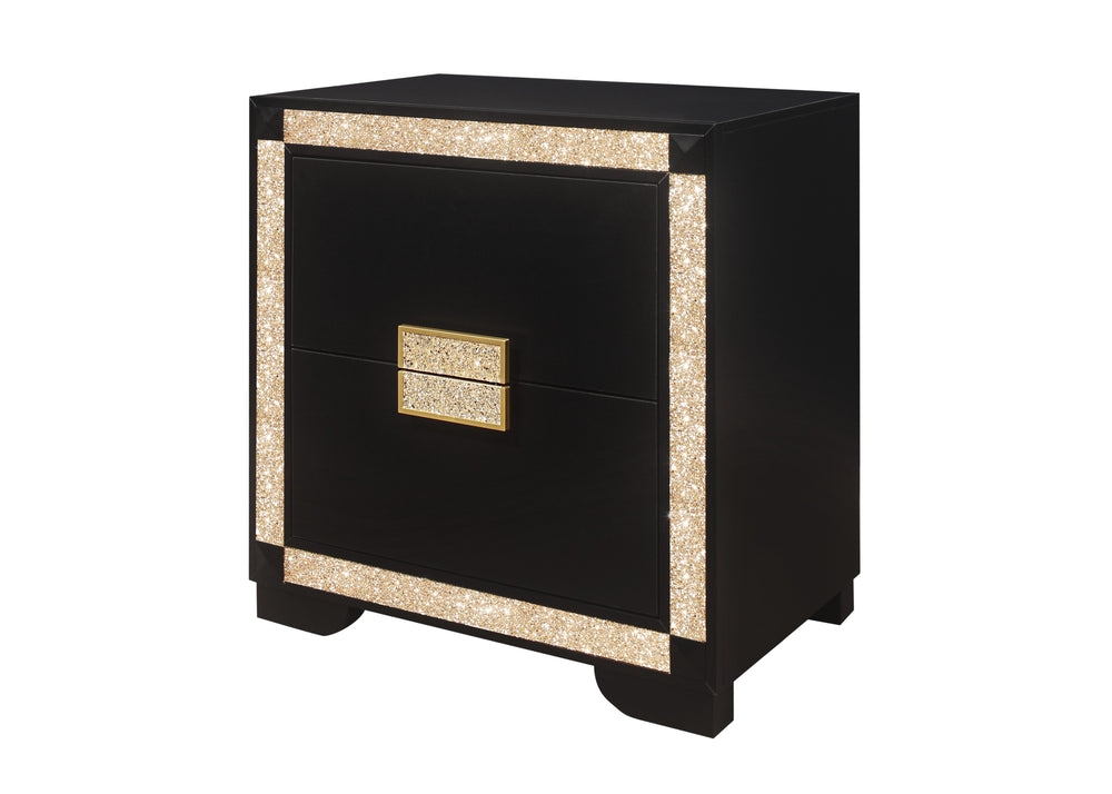English Elm LIVELY Black/Gold Nightstand with Glitter Detail, Thick Bar Handles, Solid Wood MDF, Spacious Drawers B201P289724