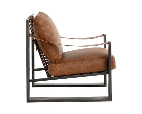 Sunpan Berke Lounge Chair - Modern Design With Soft Charcoal Leather Cushions And Bold Iron Frame Brown Leather 112075