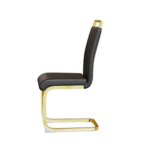 English Elm Modern Black Faux Leather High Back Dining Chair Set with Gold Plated Metal Legs W3732P386859