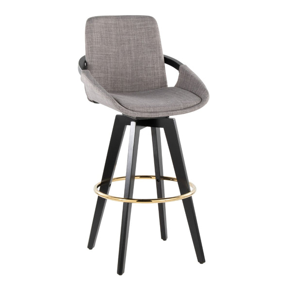 English Elm Fixed-height Swivel Barstools Upholstered Grey Fabric Black Wood Legs Kitchen Set of 2 B202S01891