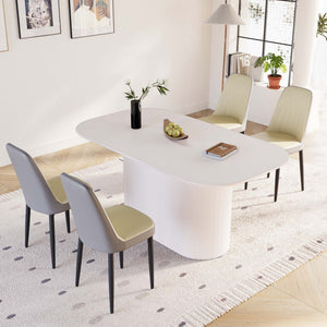 English Elm 63 "Medieval-Modern Cream Dining Table Set With 4 Pu Chairs And Black Metal Legs For Home & Kitchen W2189S00692