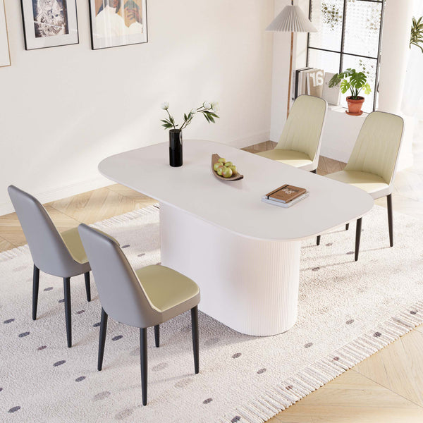 English Elm 63 "Medieval-Modern Cream Dining Table Set With 4 Pu Chairs And Black Metal Legs For Home & Kitchen W2189S00692