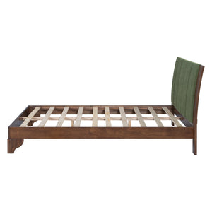English Elm Christopher Knight Home® - Premium Pine Wood Queen Bed Frame - Mid-Century Modern Design With Upholstered Headboard & Green Accents N770P345991D_N770P345992D