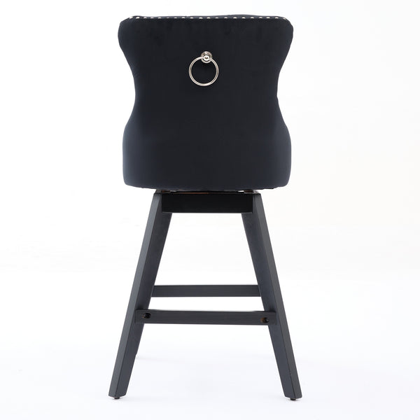 English Elm Swivel Velvet Barstools with Tufted Button Back, 360° Rotate, Plush Foam & Rubberwood Frame Black W1143P241332