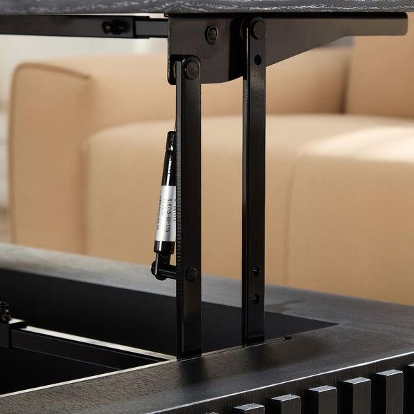 English Elm 35.43 Inch Square Lift Top Coffee Table Wood Veneer Hidden Storage Modern Living Room Black W2582P401472
