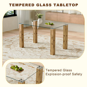 English Elm Table And Chair Set - Modern 49.6" Tempered Glass Dining Table With 4 Comfortable Black Linen Chairs W1151S03515-GIGA