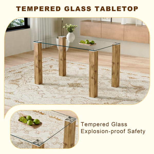 English Elm Table And Chair Set - Modern 49.6" Tempered Glass Dining Table With 4 Comfortable Black Linen Chairs W1151S03515-GIGA