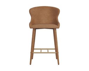 Sunpan EVORA Counter Stool - Modern Milliken Cognac Faux Leather with Sleek Metal Legs for Stylish Comfort 112404