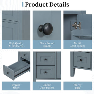 English Elm 36-Inch Blue Gray Modern Bathroom Vanity With Durable Rubberwood Cabinet, Sink & 3 Drawers For Storage N725P350821E