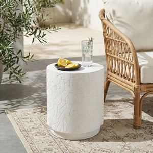 English Elm Outdoor Terrazzo Concrete Drum Table Artisan Speckled Accent for Patio Lounge N773P205008W