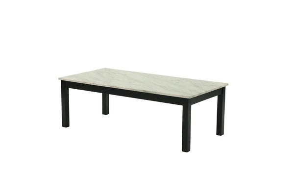 English Elm Majestic White Faux Marble 3pc Coffee & End Table Set with Black Legs, Modern Durable Living Room Design B011P237498