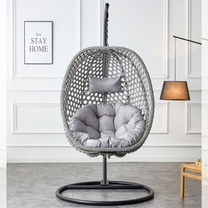 English Elm Egg Swing Chair Woven Rattan Basket Seat with Stand Cushion for Patio Bedroom W1512P498597