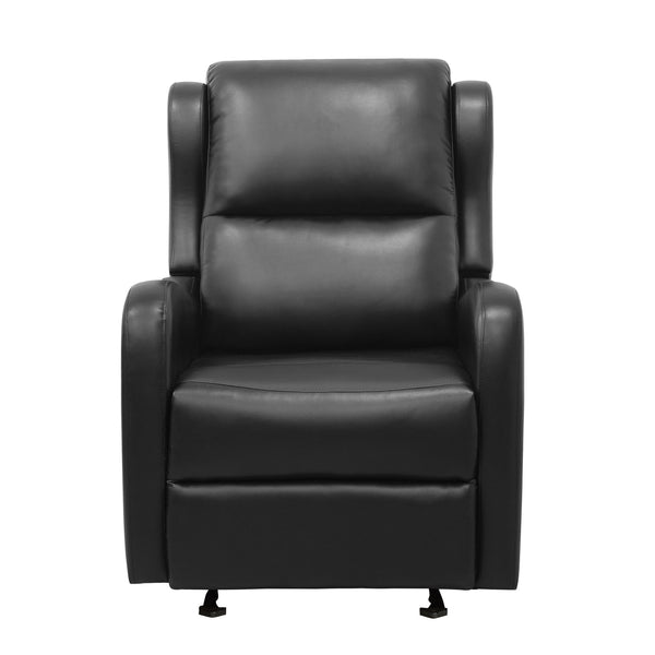 English Elm Black Faux Leather Durant Glider Recliner Chair — Smooth Glide, Pull-Tab Recline, Compact Comfort for Living Room B011P207532