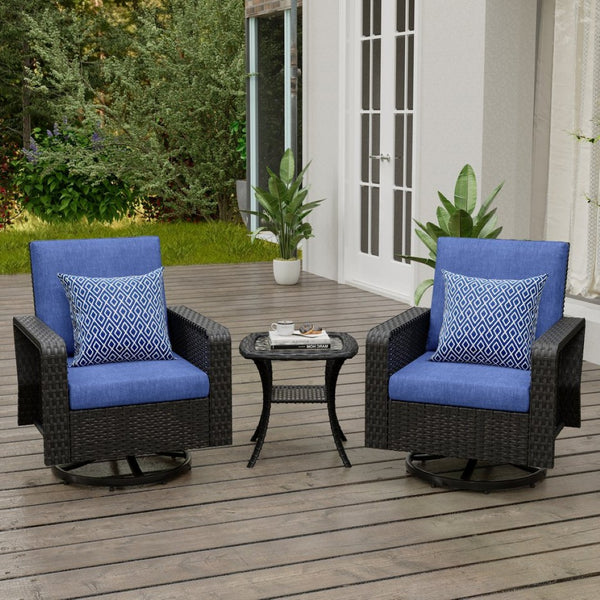 English Elm Tl Outdoor Pe Rattan Swivel Lounge Chair Set with Side Table for Patio Deck T5925S00011