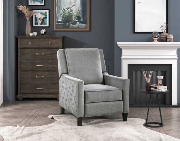 English Elm Modern Reclining Chair with Textured Upholstery, Nailhead Trim & Solid Wood Frame for Living Rooms Gray 30.75 L x 34 W x 27.25 H B011P190689
