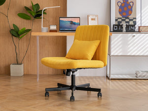 English Elm Yellow Linen Criss Cross Armless Office Chair with Wheels - Ergonomic Swivel, Adjustable Tilt, Luxe Upholstery W3394P329162