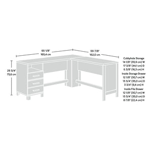 English Elm L-Shaped Desk With Spacious Surface & Integrated Storage - Stylish Brown Finish For Home Office Use B356P367845