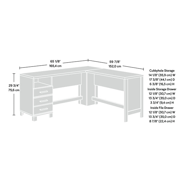English Elm L-Shaped Desk With Spacious Surface & Integrated Storage - Stylish Brown Finish For Home Office Use B356P367845