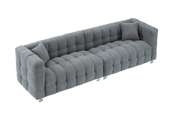 English Elm Elegant 102-Inch Teddy Velvet Sofa in Green Gray Pink Beige with 2 Pillows, Metal Feet, 500lb Capacity W1278S00022