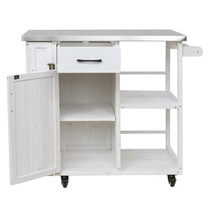 English Elm Foldable Outdoor Kitchen Cart with Stainless Worktop Fir Wood Frame and Lockable Wheels White N719P380278K