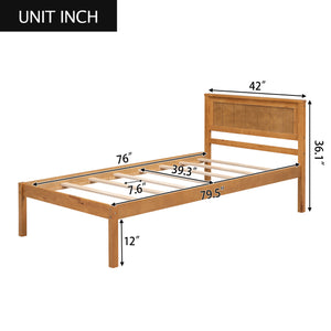 English Elm Platform Bed Frame with Headboard — Sturdy Pine & MDF Slat Support, No Box Spring Needed, Twin Oak WF212811AAN